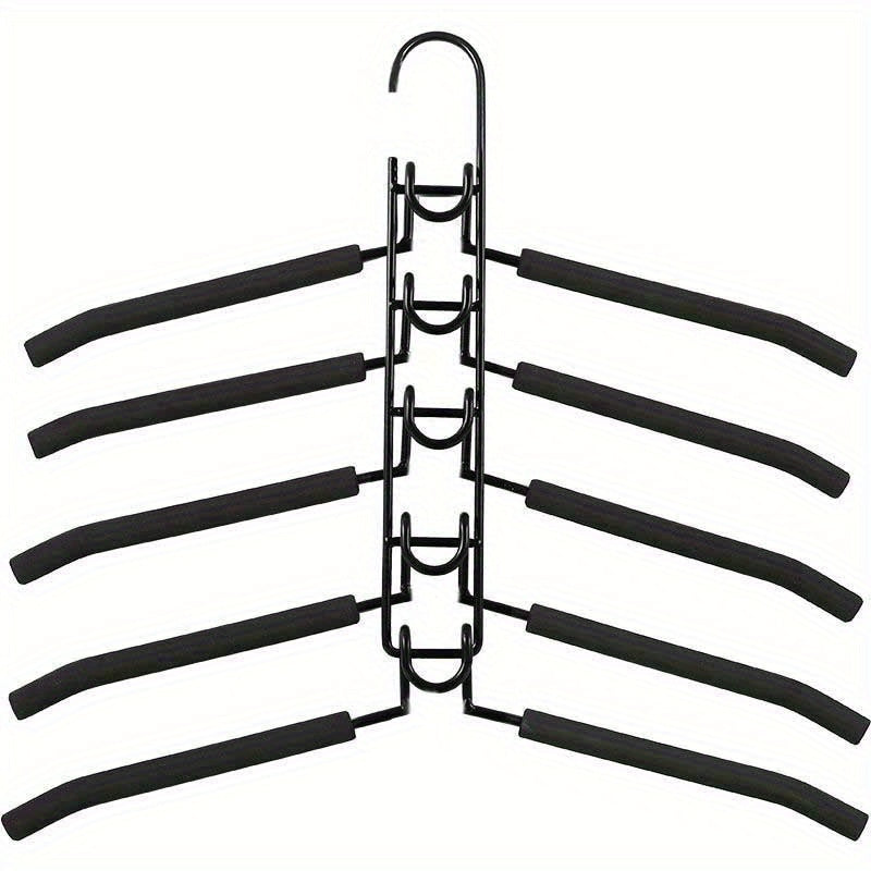 Space-Saving 5-in-1 Multi-Layer Clothes Hanger with Detachable Pants Rack and Anti-Slip Sponge - Durable Metal Organizer for T-Shirts, Jeans & More
