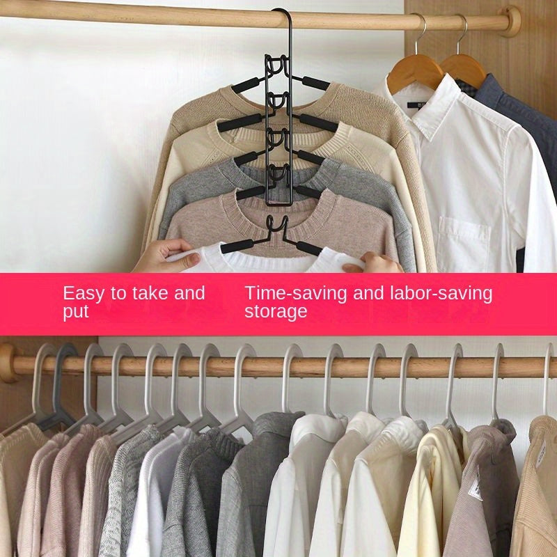 Space-Saving 5-in-1 Multi-Layer Clothes Hanger with Detachable Pants Rack and Anti-Slip Sponge - Durable Metal Organizer for T-Shirts, Jeans & More