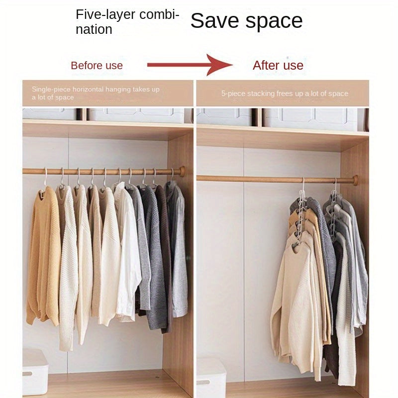 Space-Saving 5-in-1 Multi-Layer Clothes Hanger with Detachable Pants Rack and Anti-Slip Sponge - Durable Metal Organizer for T-Shirts, Jeans & More