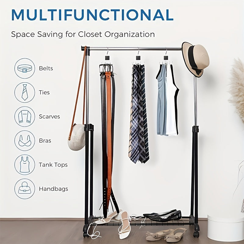 Multi-Functional Rotating 6-Prong Hook for Coats, Hats, Scarves, and Wardrobe Organization - Door Hanger - Bag Organizer Hook - Polished Wood Finish