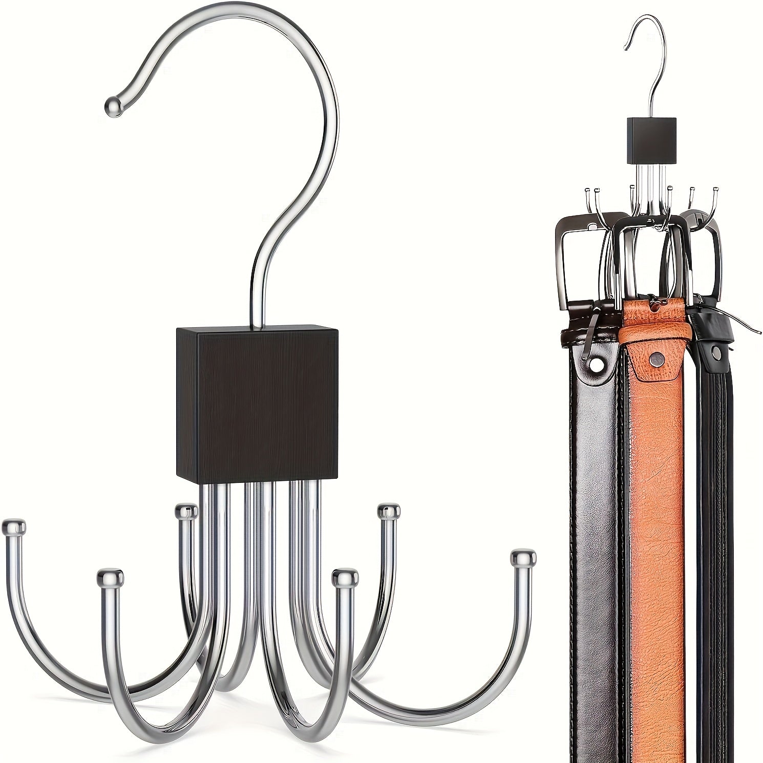 Multi-Functional Rotating 6-Prong Hook for Coats, Hats, Scarves, and Wardrobe Organization - Door Hanger - Bag Organizer Hook - Polished Wood Finish